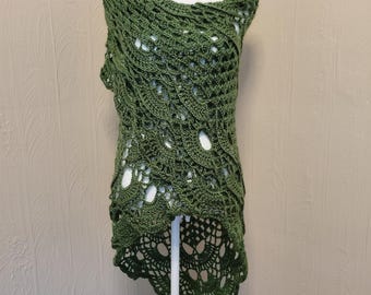 Boho Shawl Handmade Crochet Triangle Shawl Wrap Green Ready to Ship