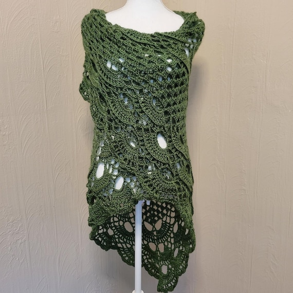 Boho Shawl Handmade Crochet Triangle Shawl Wrap Green Ready to Ship