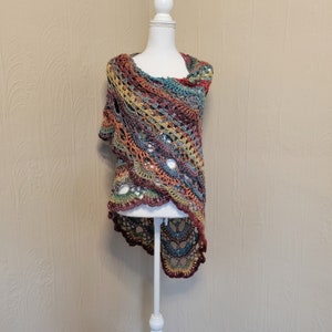 Boho Shawl / Handmade Crochet Shawl / Wrap Shawl / Triangle Scarf / Ready to Ship / Teal Maroon Mustard