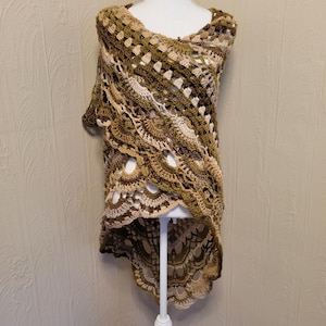 Boho Shawl Handmade Crochet Triangle Shawl Wrap Brown Olive Tan  Ready to Ship