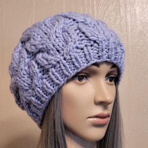 Women\'s Heathered Lavender Purple Hand Knit Slouchy Hat Tebe Slouch Hat knitting pattern by Woolly Wormhead main image 2