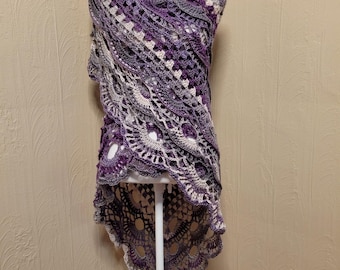 Boho Shawl Handmade Crochet Triangle Shawl Wrap Lavender Purple Grey Ready To Ship