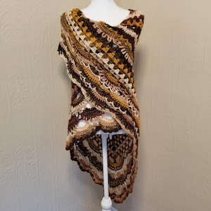 Boho Shawl Handmade Crochet Triangle Shawl Wrap Brown Moss Green Gold Tan Ready to Ship