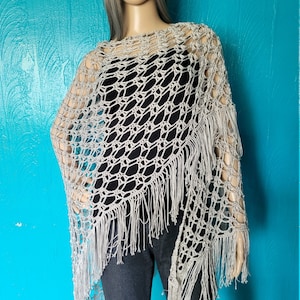 Crochet Lace Shawl Wedding Shawl Wrap with Fringe Lace Wrap Shawl Ready to Ship Gray
