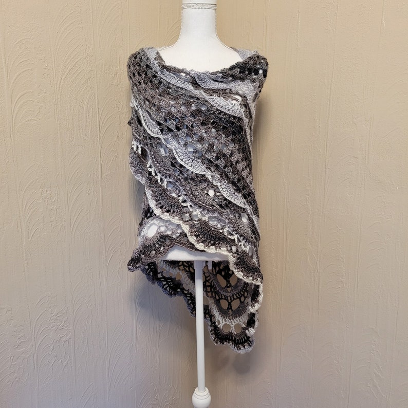 Boho Shawl Handmade Crochet Triangle Shawl Wrap Smoky Ready to Ship image 5