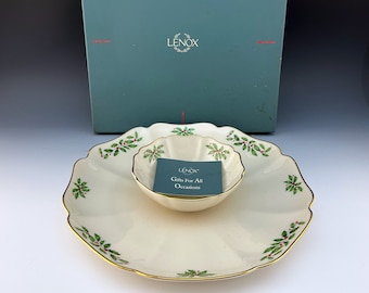 Lenox China HOLIDAY Chip & Dip Bowl Shrimp Veggies Gourmet Appetizer Xmas Server with box