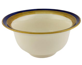 Lenox Cream Soup Bouillon Bowl Silver Insert Liner K22 Cobalt Blue Gold Encrusted c1913 Vintage Antique for use in Sterling Metal Frames