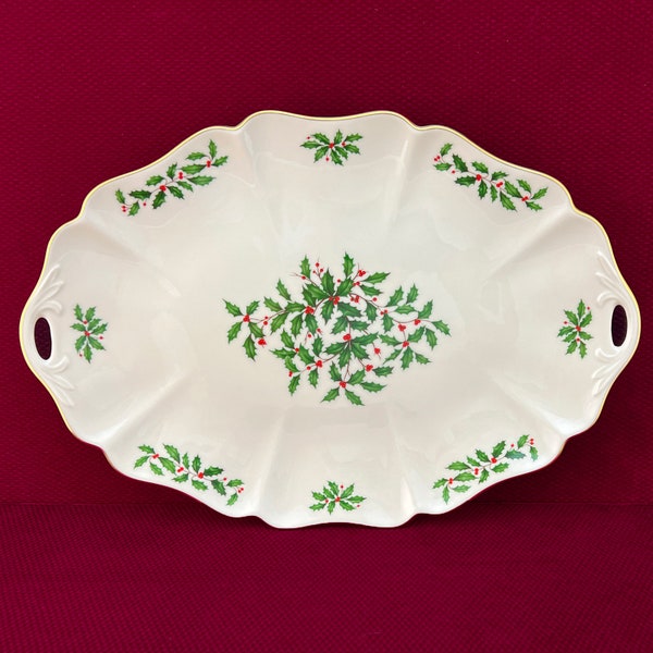 Lenox Christmas HOLIDAY 16" Tray Platter w/ Handles USA Oval Server MINT 1stQlty