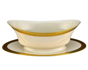 Lenox China ARISTOCRAT Gravy Boat with Liner / Stand  Gold Encrusted