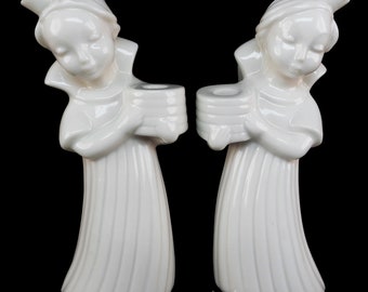 Lenox China Vintage Left & Right Facing Angel Figurines Candlestick Blue Mark