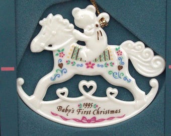 Lenox China 1995 Baby's First 1st Christmas Tree Ornament Rocking Horse MIB