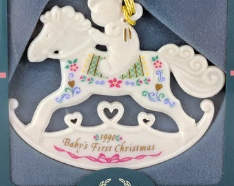 Lenox China 1990 Baby's First 1st Christmas Tree Ornament Rocking Horse MIB