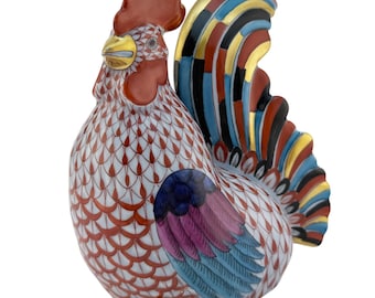Herend Sitting ROOSTER 6" Rust Poultry Figurine 5017 Hand Painted Hungary Mint