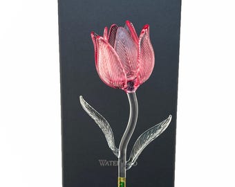 NEW Waterford Crystal Fleurology Tulip in Pink Color 14 1/2" Sculpture NIB Flower