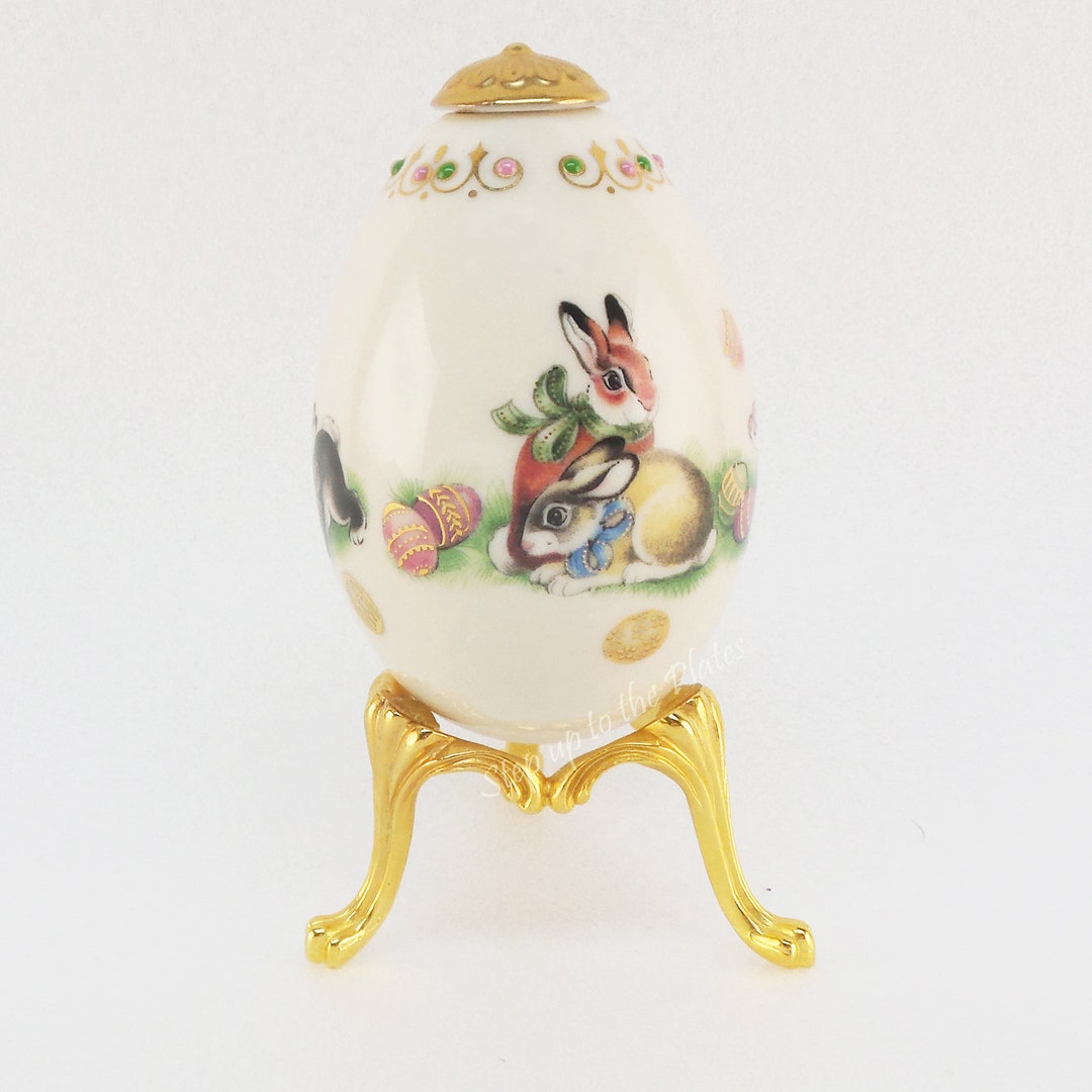 Lenox China Treasures Jeweled BUNNY Rabbits Egg W/ Stand USA Etsy