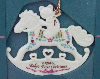 Lenox China 1994 Baby's First 1st Christmas Tree Ornament Rocking Horse MIB