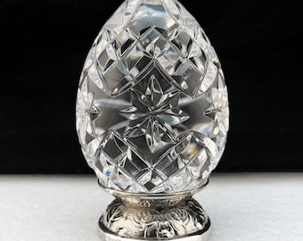 Waterford Crystal Annual EGG on Repousse Silver Stand 1991 2nd Edition Ireland Made Easter & Beyond Sculpture Paperweight