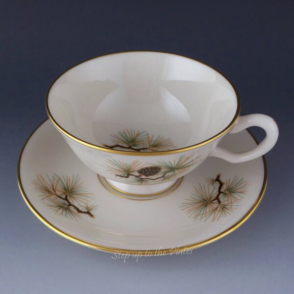 Lenox China PINE (Cone) W331 Cup & Saucer Use for Holidays Beyond