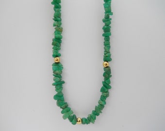 14 Kt Yellow Gold Natural Colombian Emerald Rough Specimen Necklace
