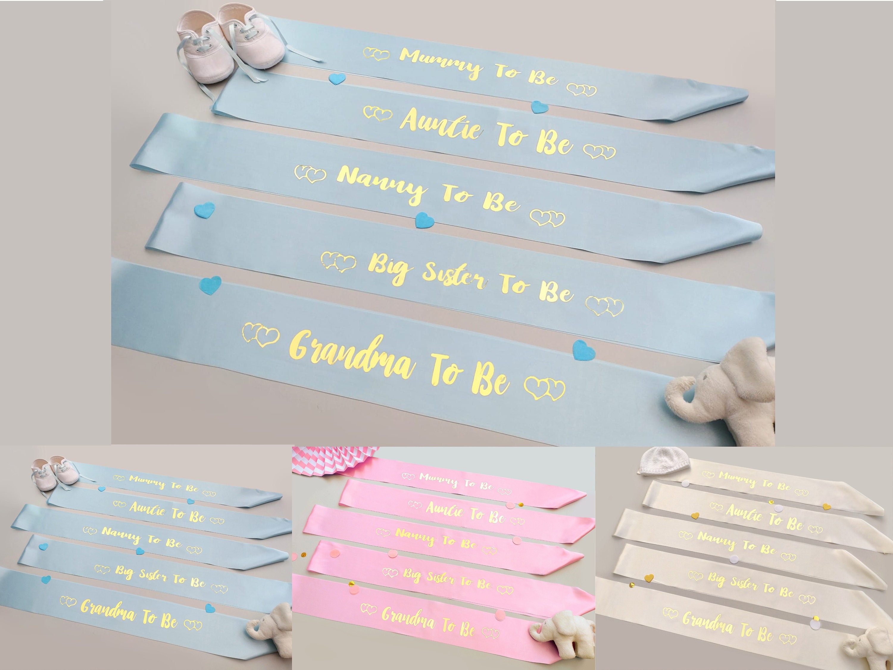 Aunty & Big Sister To Be Sash UK Baby Shower Sashes Boy or Girl Party Mum To Be 