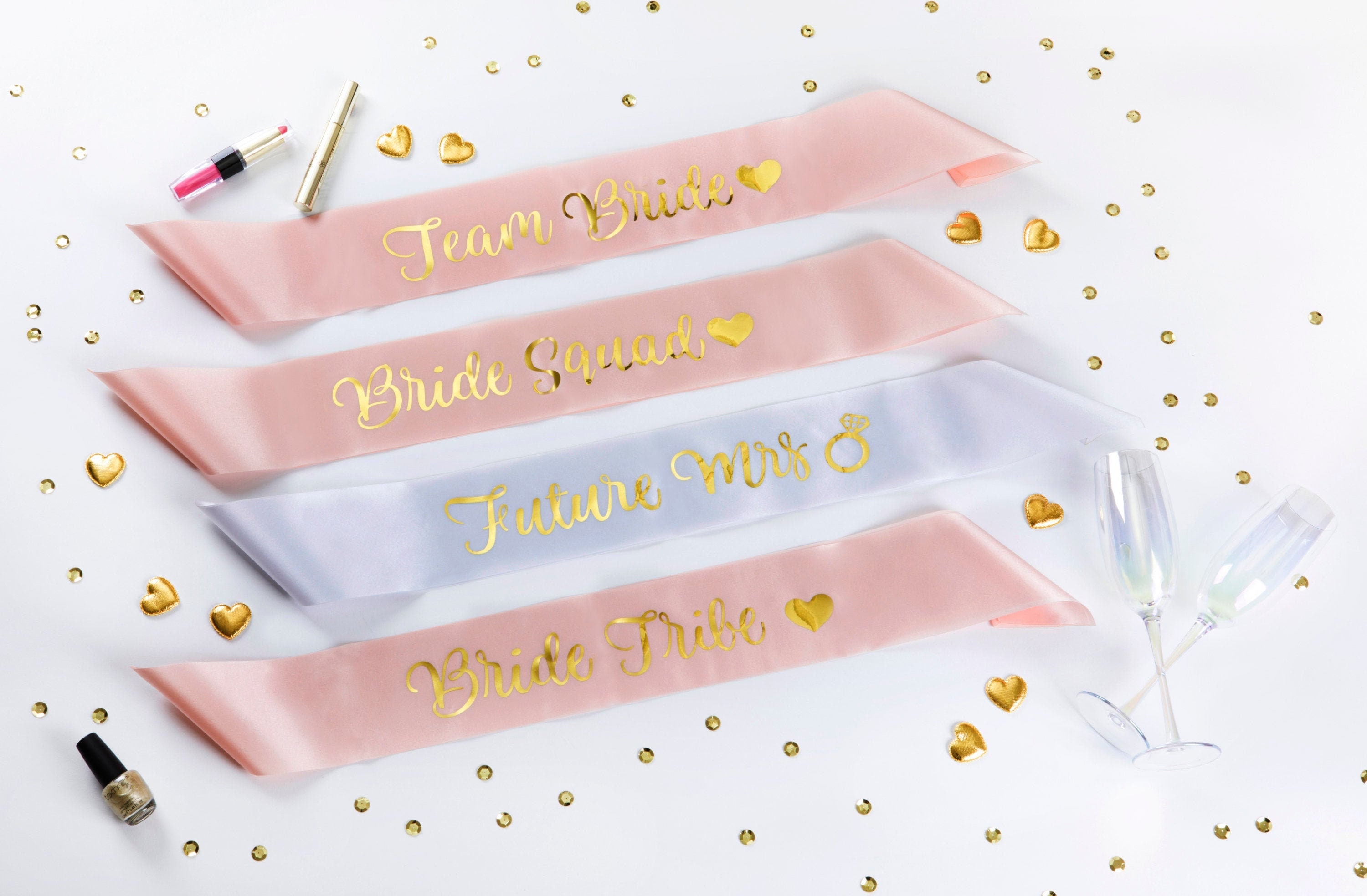 Luxury Rose Pink and Gold Hen Party Sashes Set - Bachelorette Night D…