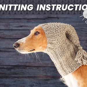 Illustrated knitting pattern for dog hat / Step-by-step knit guide / Winter dog snood / Suitable for all sizes