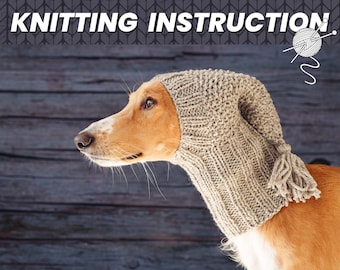 Illustrated knitting pattern for dog hat / Step-by-step knit guide / Winter dog snood / Suitable for all sizes