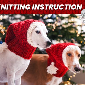 Christmas dog hat knitting pattern / Step-by-step knit instruction / Winter dog snood / Suitable for all sizes