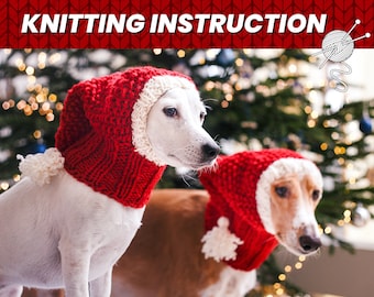 Christmas dog hat knitting pattern / Step-by-step knit instruction / Winter dog snood / Suitable for all sizes