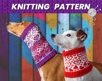 Dog snood knitting pattern / Fair isle heart snood for dogs / Stranded knit with heart pattern / Cute dog pattern