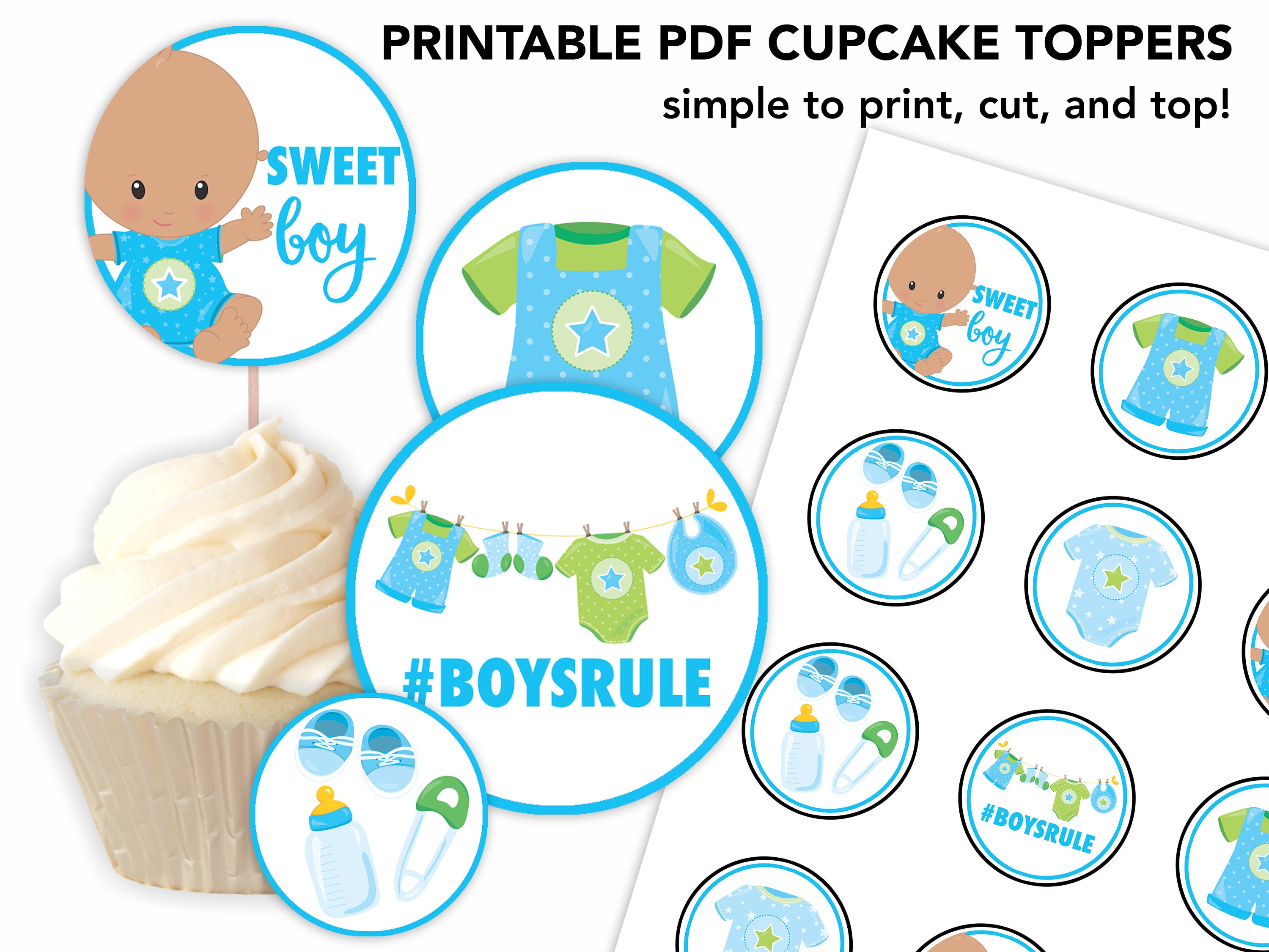 Printable Cupcake Topper Baby Shower Cupcake Topper Boy Baby Shower