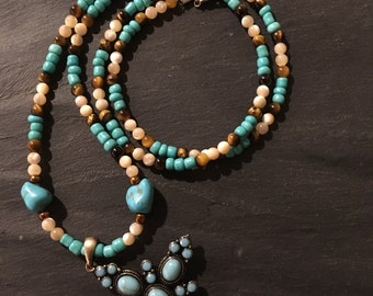 Rustic beaded cross necklace