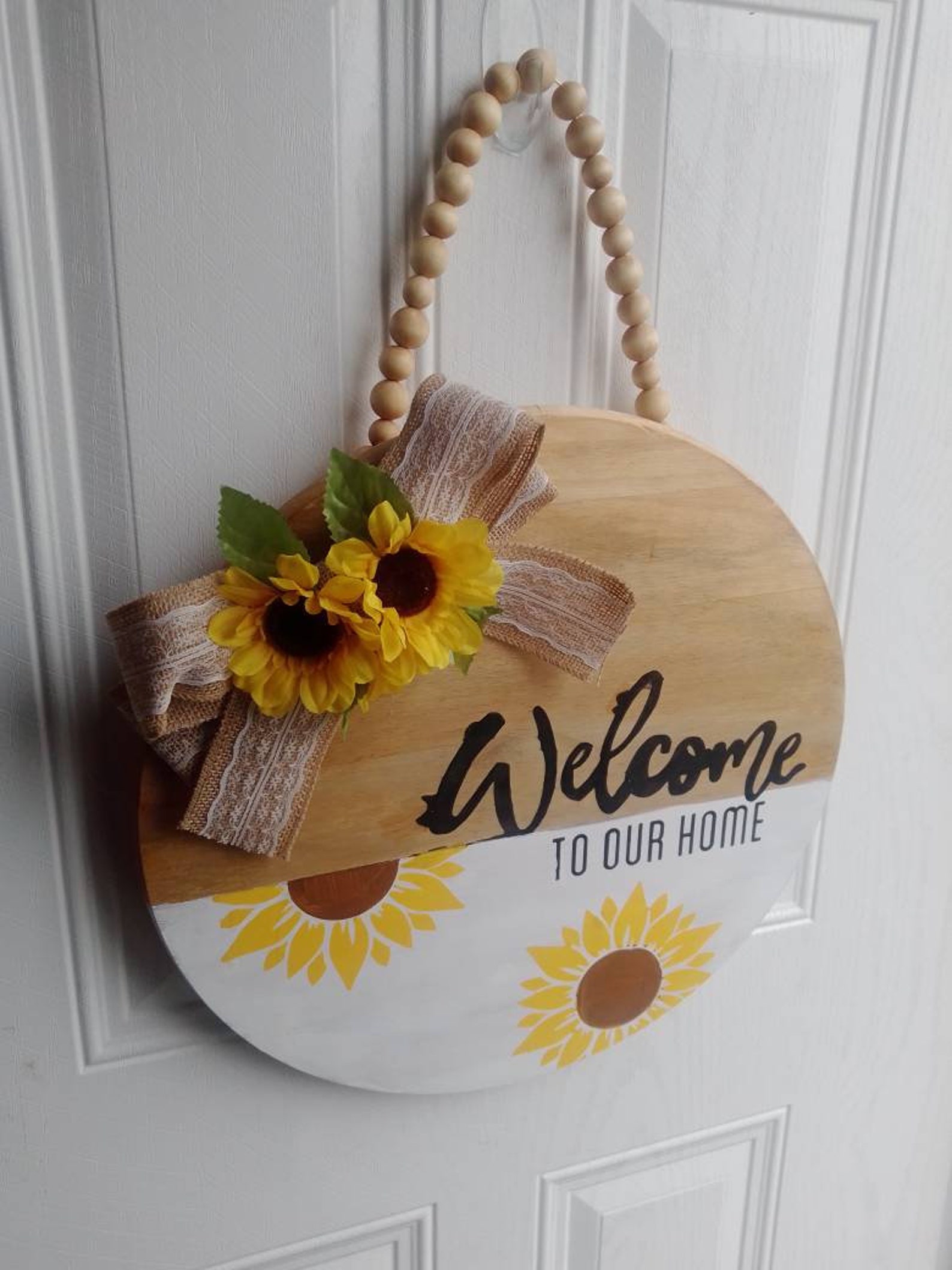 Circular Sunflower Wooden Door Hanger Etsy