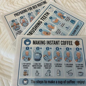 Visual Aid Routine Charts: Coffee, Bedtime, Teeth Brushing (A4 Laminated)