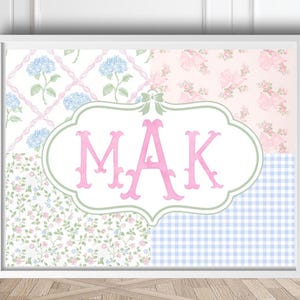 Custom Monogram Love Shack Fancy Wall Art /Girly Dorm Print/ Personalized Name Print/ coquette Floral Monogram Pink/nursery decor/baby gift