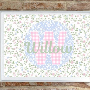 Custom Monogram Chinoiserie Art /Girly Dorm Print/ Personalized Grand Millennial/ coquette Floral Monogram Pink/nursery decor/baby gift