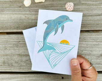 Dolphin Notecard | Dolphin Card | Blank Notecard | Dolphin Design | Zen Doodle Notecard | Zen Doodle Dolphin | Original Art | Ocean Themed