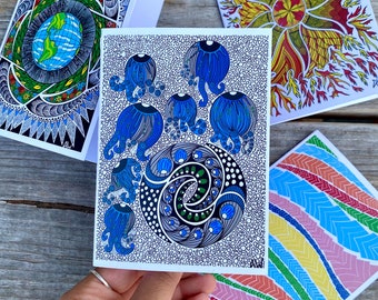 Notecard Set | Element Themed Card Set | Hand Drawn Notecard | 4 Piece Card Set | Element Card Set | Themed Note Card Set | Hand Drawn Art