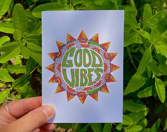 Good Vibes Notecard | Good Vibes Card | Hand Drawn Notecard | Hand Drawn Card | Groovy Notecard | Greeting Card | Any Occasion Card