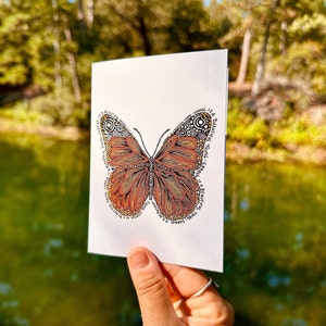 Tarjeta de notas de mariposa / Tarjeta de mariposa ilustrada / Tarjeta de notas de naturaleza / Tarjeta de cotización positiva / Tarjeta de notas en blanco / Tarjeta positiva / Diseño dibujado a mano