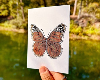 Butterfly Notecard | Illustrated Butterfly Card | Nature Notecard | Positive Quote Card | Blank Notecard | Positive Card | Hand Drawn Design