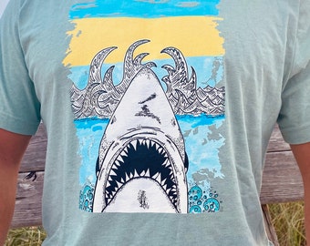 Shark T-shirt | Jaws Tee | Graphic Tee | Jaws Shirt | Unisex Cotton T-shirt | Unisex Shirt | Hand Drawn Graphic  | Beach T-shirt |