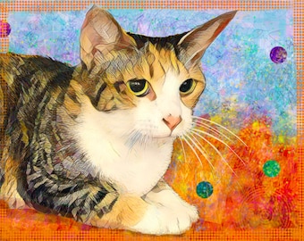 Custom Cat Pet Portrait on Archival Paper - Artwork From Client Photo - 14x11 inches