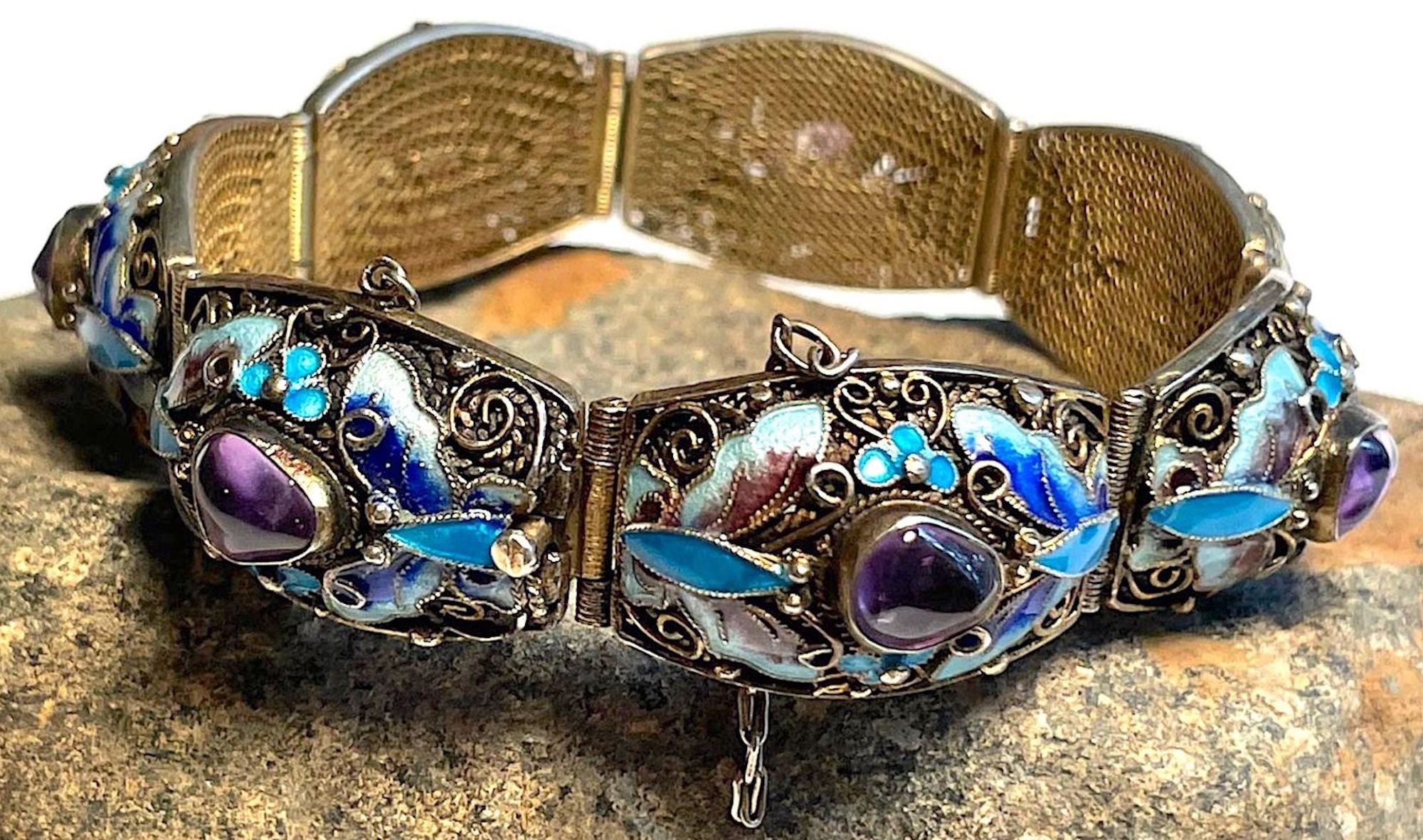 Antique Chinese Export Bracelet Amethyst Silver Filigree Gold - Etsy