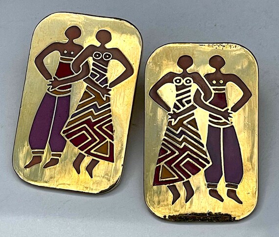 Laurel Burch "DANCERS" Large Stud Earrings ~ Gold… - image 8