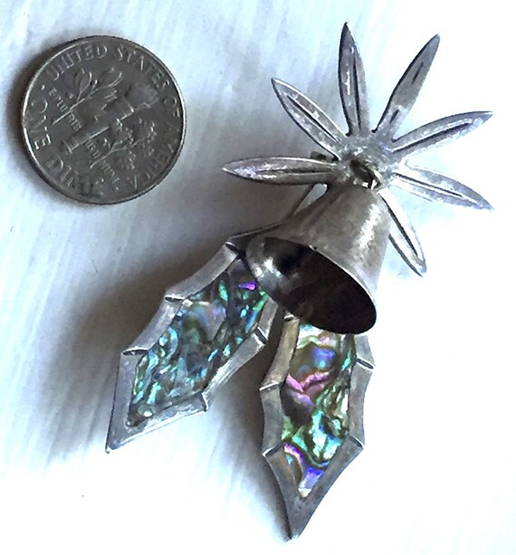 Taxco Abalone Sterling Bell Christmas Holly Star … - image 8