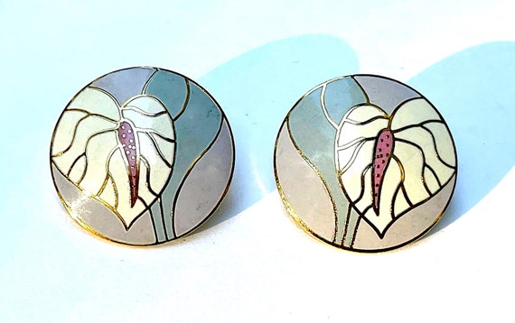 Laurel Burch Round Stud Earrings 'Antherium' (Ant… - image 1
