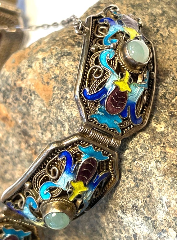 Antique Chinese Export Bracelet Jade Silver Filigree Gold