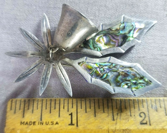 Taxco Abalone Sterling Bell Christmas Holly Star … - image 6