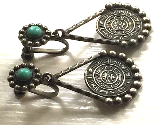 Old Mexico Silver Dangle Drop Screw Back Earrings